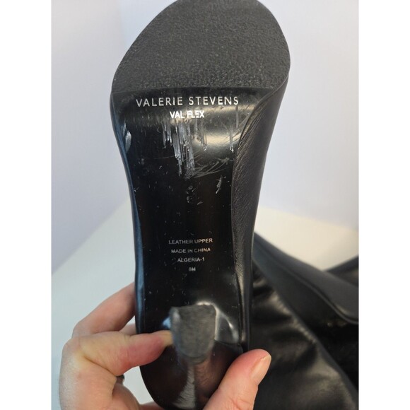 Valerie Stevens knee high black leather stiletto fur top boots Alegria 1 Sz 8 M - Picture 12 of 12